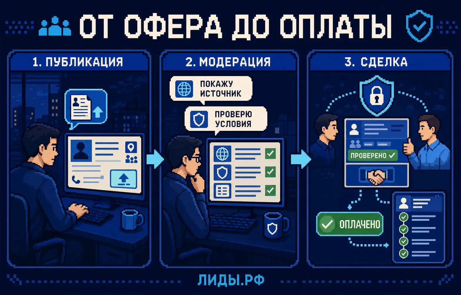 Комикс о публикации, модерации и сделке