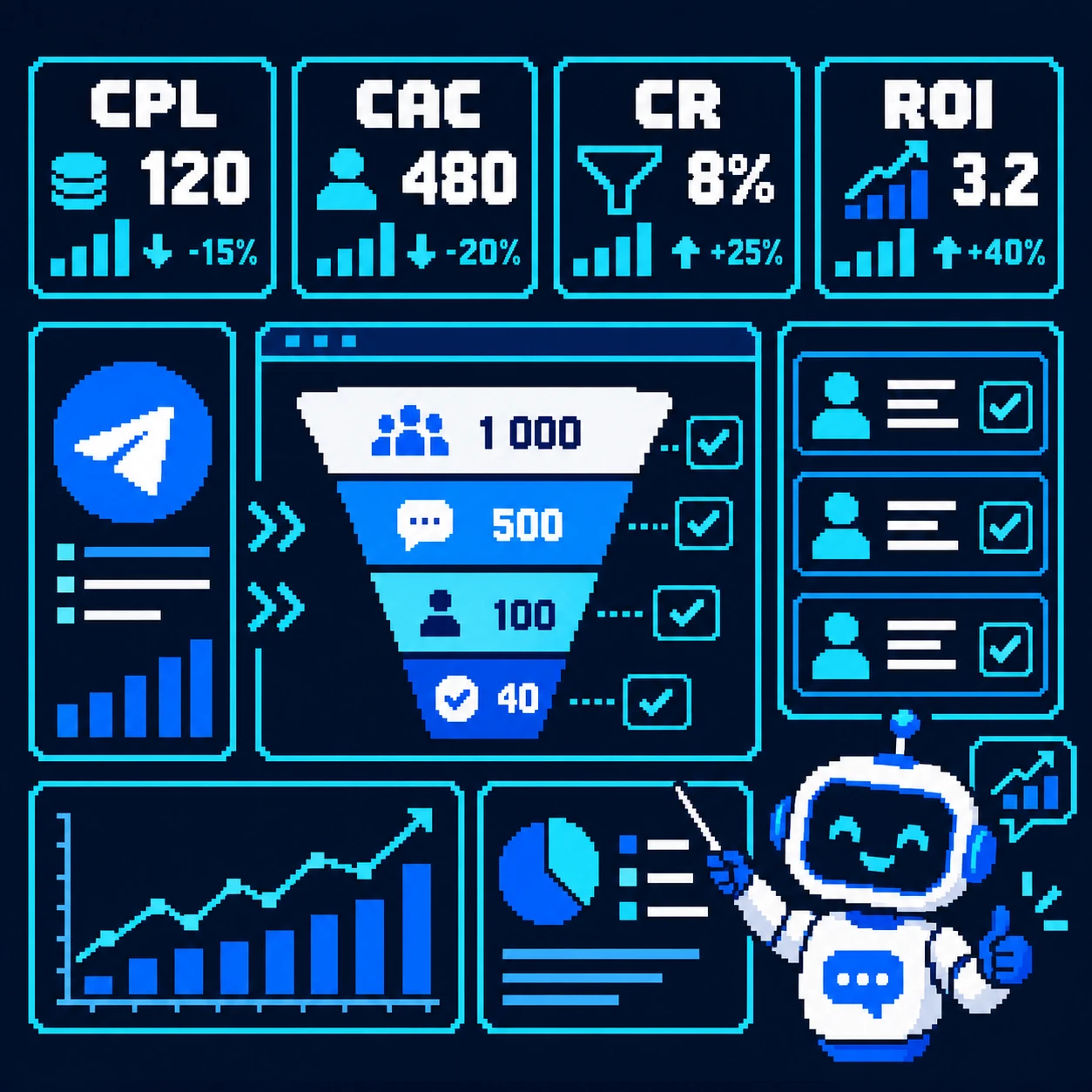 Метрики Telegram-лидогенерации CPL CAC CR и ROI