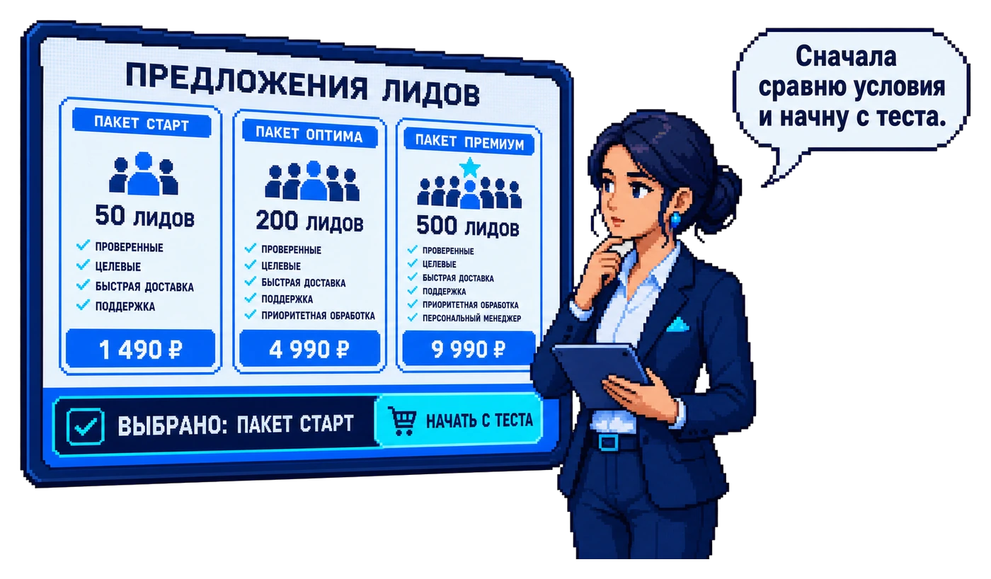 Покупатель сравнивает предложения и выбирает тестовую партию лидов