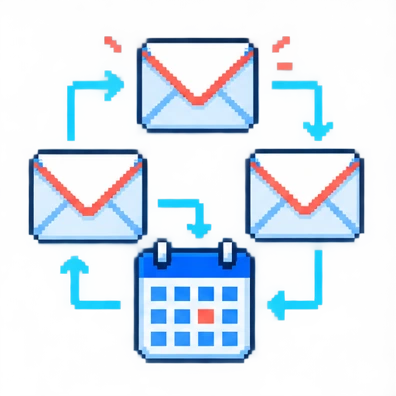 Планировщик email-цепочки — пиксельная иллюстрация